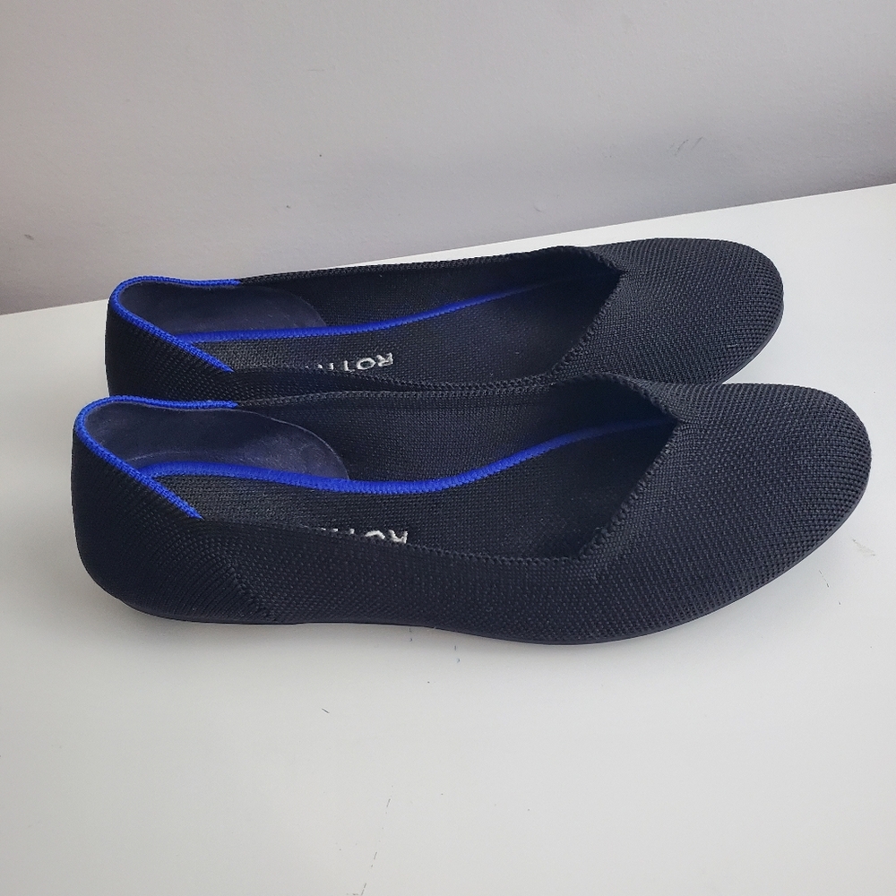 ROTHY’S The Flat Round Toe Ballet Shoes Black Knit Slip On Women's Size 8
